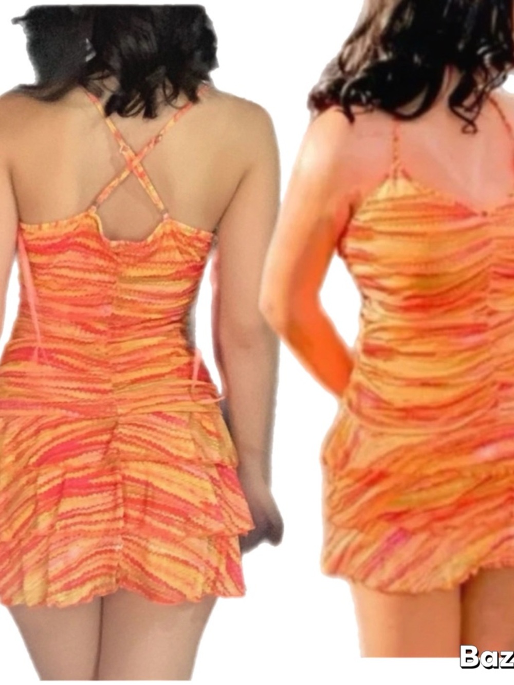 NEW wild fable Orange and Pink Striped Mini Dress Ruffle‎ STRAPPY